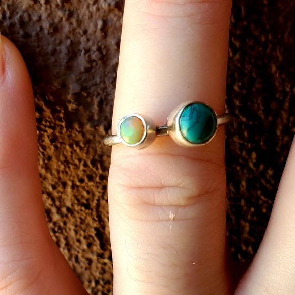 New Ethiopian Opal & Turquoise Thin Silver Band Ring. - Picture 6 of 15